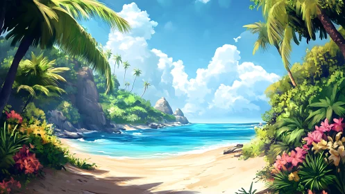 Tropical Beach Cove: Digital Rendering of Sheltered Coastal Landscape