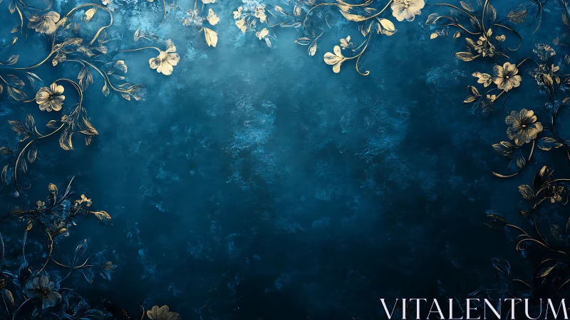 Midnight garden blooms in gold on deep sapphire silence.