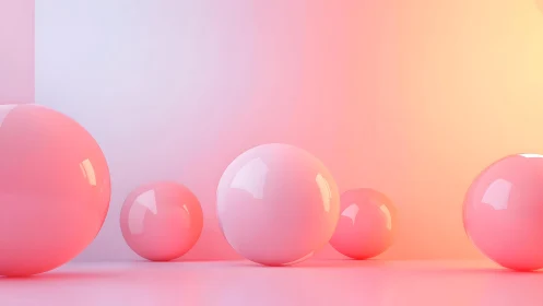 Minimal 3D spheres in gradient pastel spatial composition.