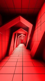 Geometric red tunnel extends in deep linear perspective