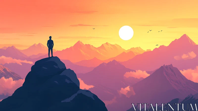 Solitary climber trades silence with a blazing pastel sunrise