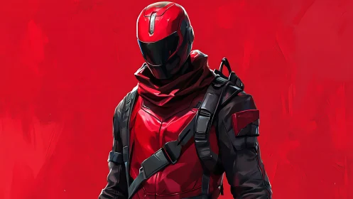 Red tactical rider in high-contrast digital painting profile.