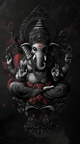 Detailed digital depiction of Ganesha in monochrome relief.