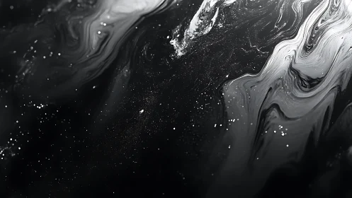 Monochrome liquid nebula flows through dark cosmic field.