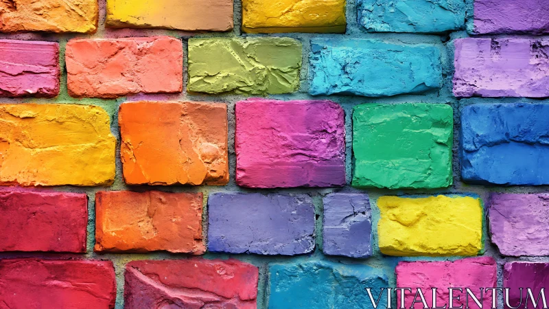 Color-drenched bricks march across a jubilant urban wall