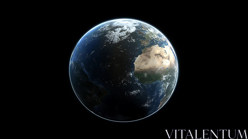 Rendered Earth with Africa and Europe under space illumination.