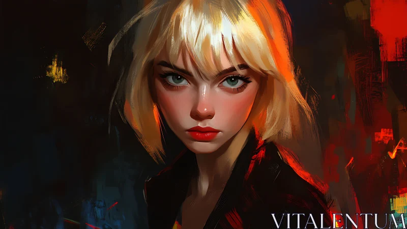 Neon‑lit rebel girl staring down the dark with fire.