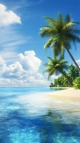Tropical Paradise Beach with Swaying Palm Trees and Azure Waters