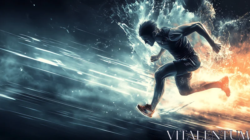 High-velocity digital runner with dynamic light trails