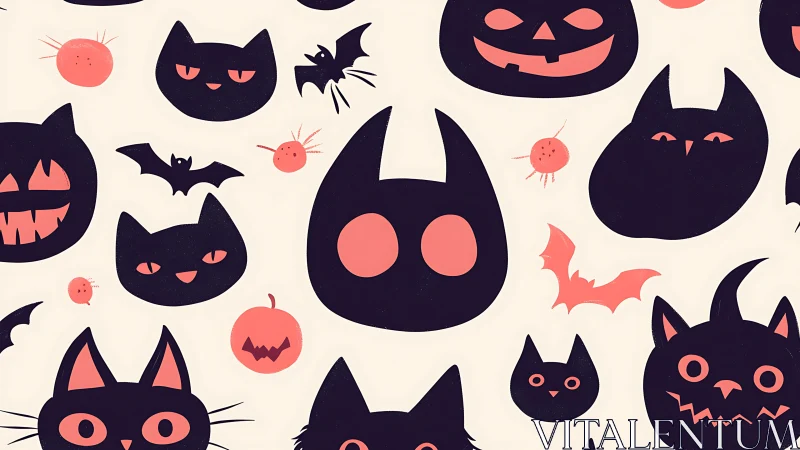Halloween Pattern with Black Cats and Jack-O'-Lanterns