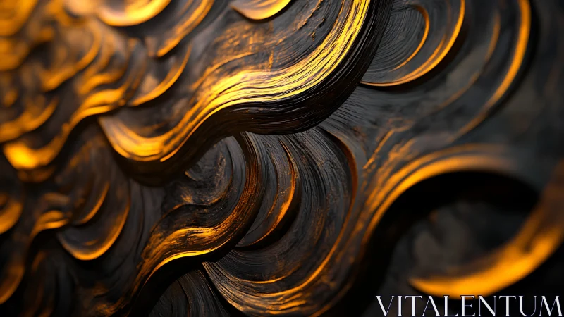 Golden waves of textured light flowing through darkness.