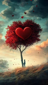 Heart Tree: Love's Flourishing Dream in Clouds.