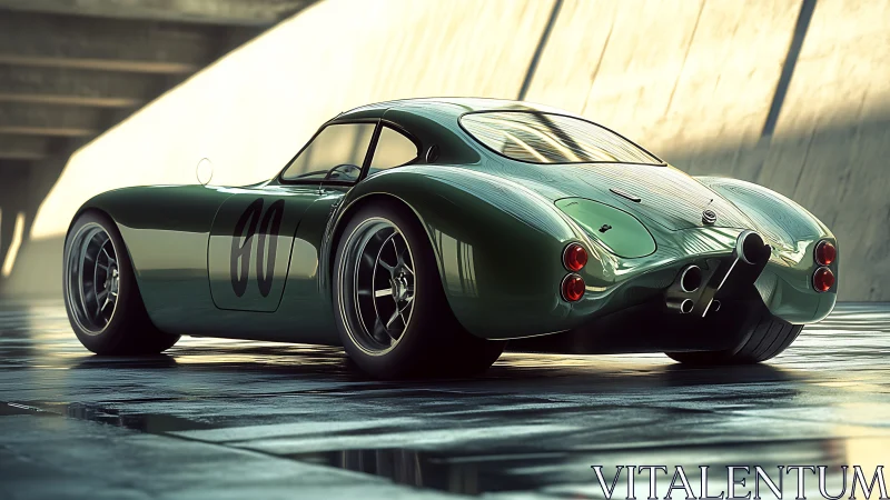 Streamlined vintage racer rendered in sculpted green light.