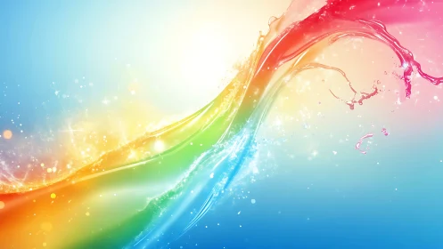 Curved multicolor liquid arc on bright gradient background.