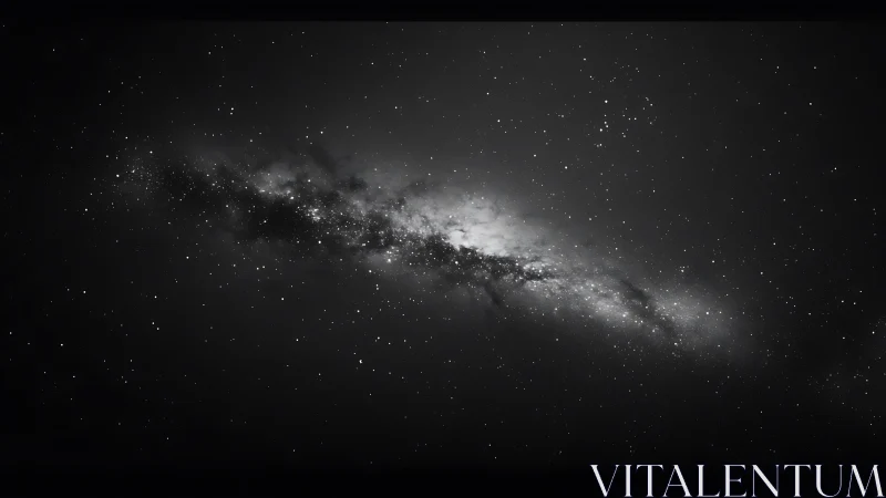 Monochrome galactic disk with dense stellar core banded centrally.