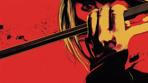 High-contrast vector portrait isolates blade grip and focused gaze