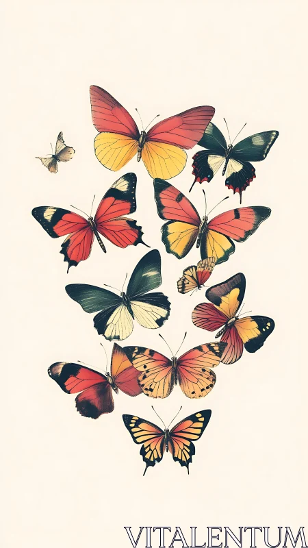 Symmetrical butterfly plate shows varied wing morphologies and hues