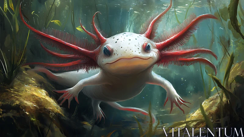 Axolotl rendered with volumetric lighting and detailed gill fronds