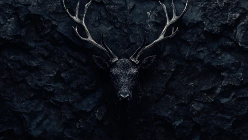 Midnight stag emerging from shadowed stone depths.