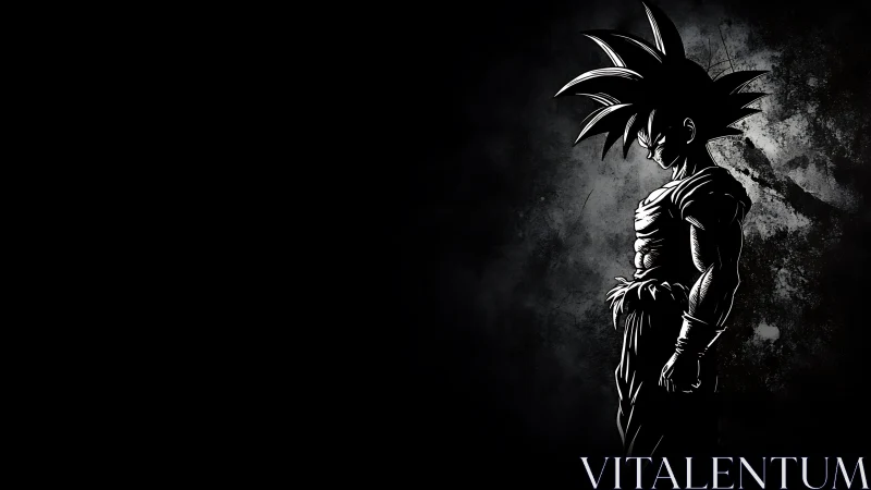 Solitary anime warrior in stark monochrome side profile.