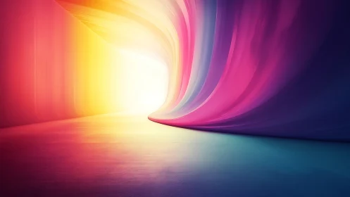 Curved luminous tunnel of blended gradient color light