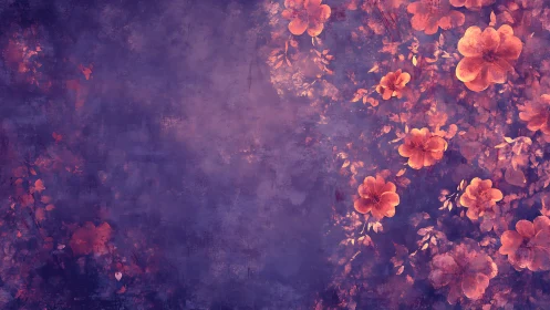 Floral pattern on textured purple digital background.