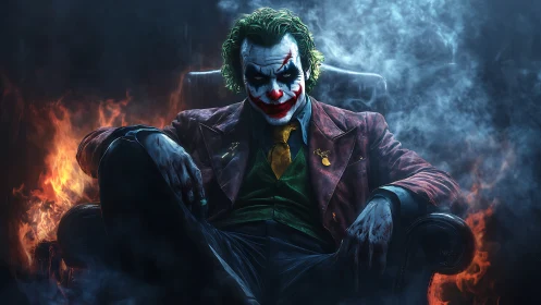 Laughing chaos reclines while fire and smoke crown his throne