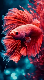 Digital painting study of crimson betta fish in motion.