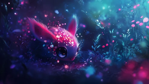 Bioluminescent forest creature rendered in neon chromatic light