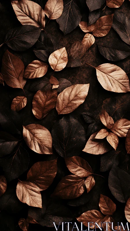 Metallic bronze leaf array under low key photographic lighting.
