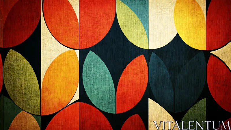 Geometric semi circle pattern in warm and cool color blocks.