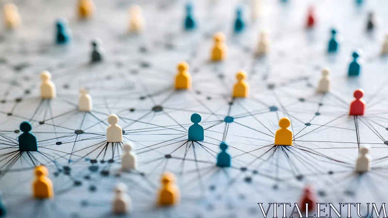 Networked social nodes mapped with colored figurine markers