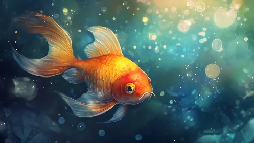 Radiant goldfish drifting through luminous teal water.