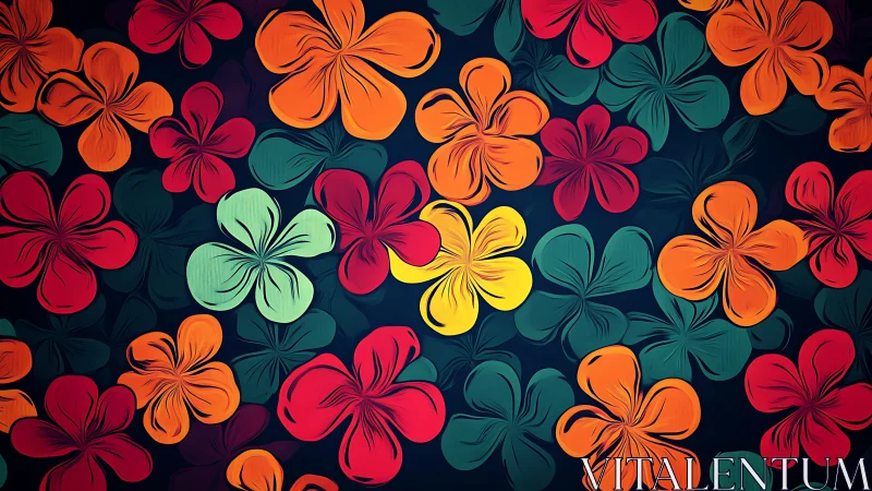 Vibrant Floral Composition With Layered Botanical Elements on Navy Ground