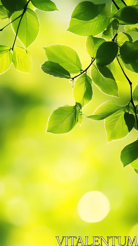 Backlit spring foliage with shallow depth of field bokeh