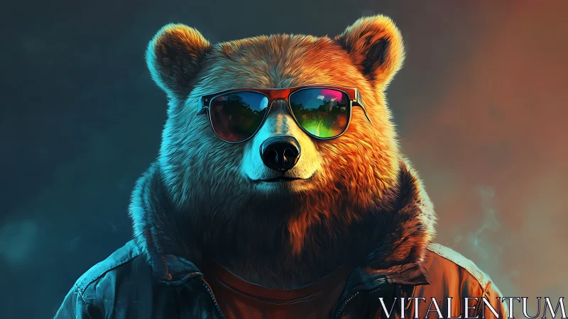Anthropomorphic bear portrait uses neon rim lighting and glossy shaders