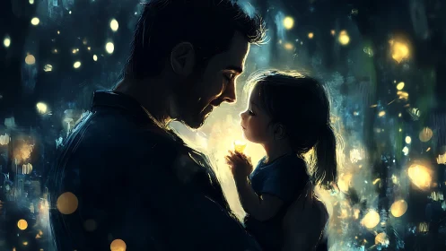 Luminous Contact: Silhouetted Figures with Radiant Bokeh Light Composition