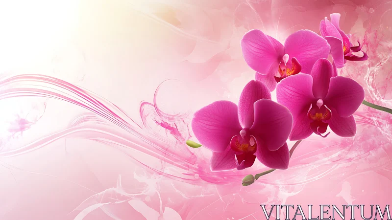 Digital orchid composition with flowing volumetric light effects and motion blur