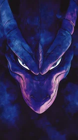 Symmetrical neon-lit dragon visage with high-contrast edge shading