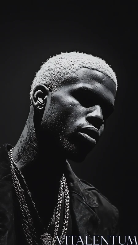 Moody portrait of man in stark monochrome lighting.