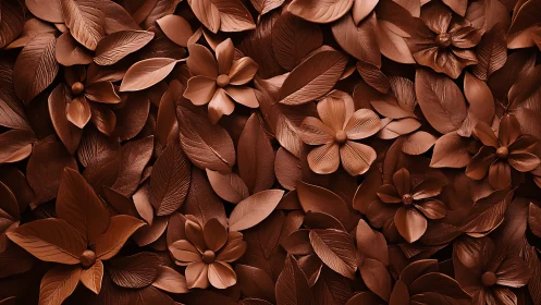 Copper-toned sculpted floral relief with layered veined leaves