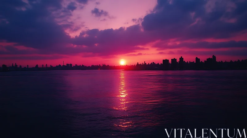 Urban hydrosphere horizon under magenta spectral sunset field.