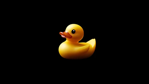 Yellow rubber duck sits isolated against deep black background