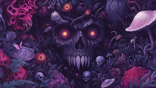 Skullbloom jungle where eerie neon flora guard the void.