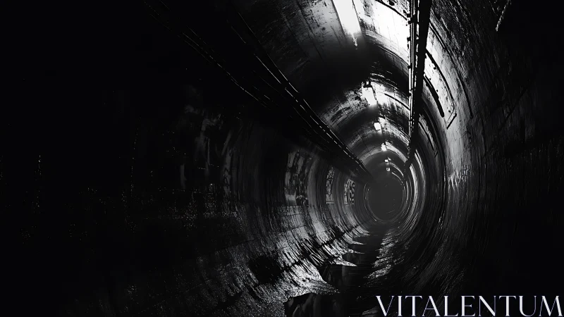 Desolate industrial tunnel with harsh overhead lighting.