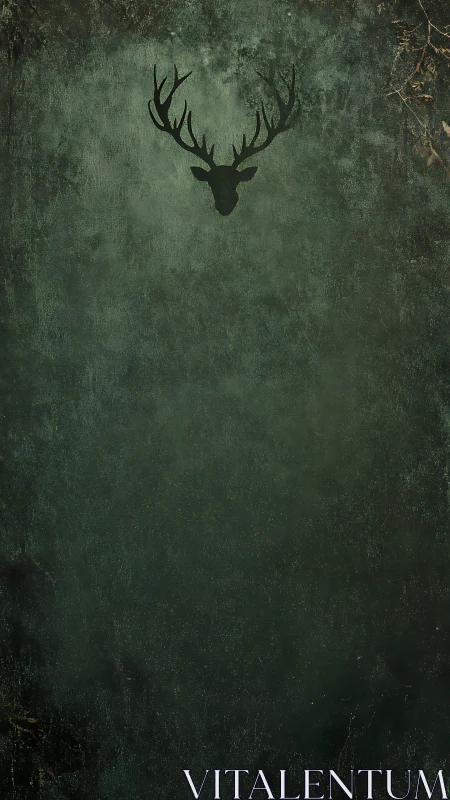 Silent antlered silhouette over moss-dark forest hush.