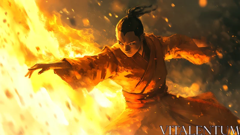 Fire dancer warrior commands blazing cinematic inferno