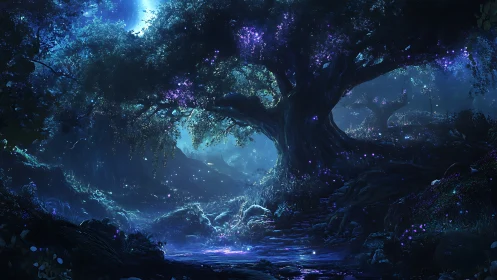 Bioluminescent Cavern with Luminous Arboreal Portal Systems.