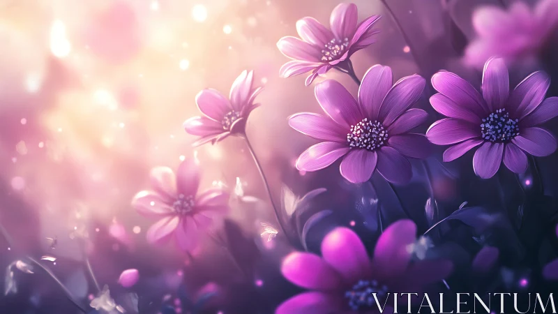 Purple Daisies Bloom Through Luminous Bokeh Dreams
