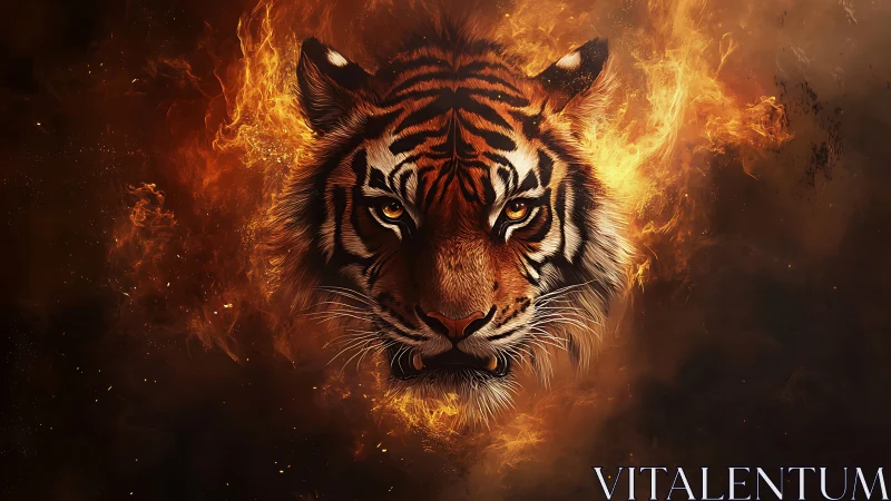 Tiger head rendered in fire tones against dark backdrop.